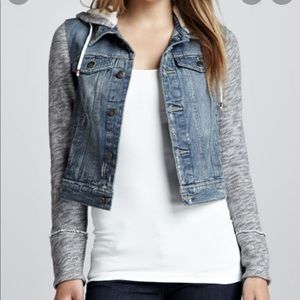 jean jacket and sweatshirt